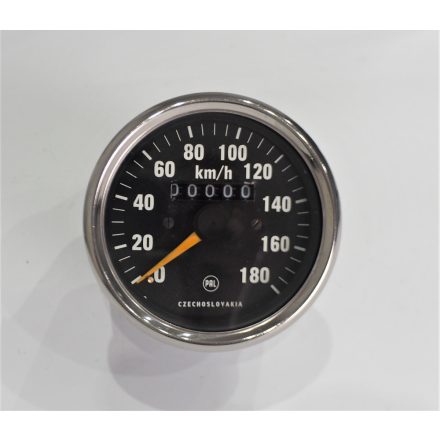 Kilométeróra, 180 km/h, krómozott keret, sárga mutató, Jawa 634-640