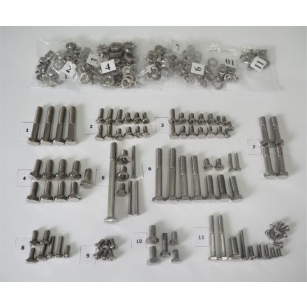 Csavarkészlet (motorblokk csavarjai nélkül), korrózióálló/polírozott, ČZ 125-250 typ 450/453/455/475/470/473, kapcsolódoboz in üzemanyagtank