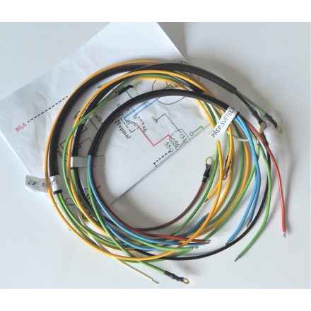 Elektromos kábelköteg és rajz, burkolat alatt lévő kürttel, Jawa 50 typ 550