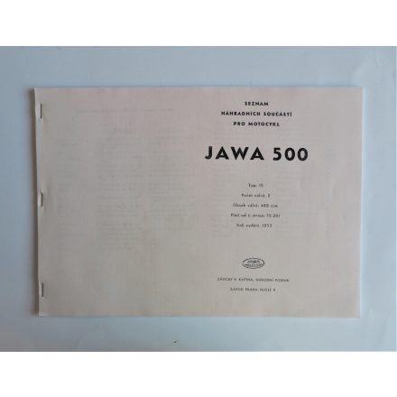 Alkatrész-katalógus JAWA 500 OHC - cseh nyelvű, A4 formátumú, 60/120 oldal