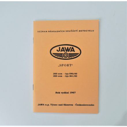 Alkatrész-katalógus JAWA 250 typ 590/00, 350 typ 361/00 - cseh nyelvű, A5 formátumú, 46 oldal
