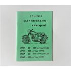 Elektromos bekötési rajz Jawa 250/350 typ 353/03, 559/02, 354/03, 354/06 - cseh nyelvű A5 formátumú, 30 oldal