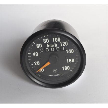 Kilométeróra, 180 km/h, fekete keret, sárga mutató, Jawa 634-640