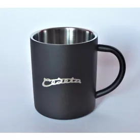 Bögre, fekete, korrózióálló, 250 ml, logo Cezeta