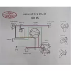 Elektromos kábelköteg és rajz, 30 W, főköteg Jawa 50 typ 20, 21