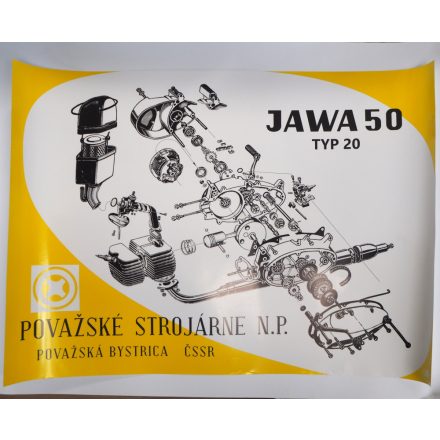 Poszter  - motorblokk - Jawa 50 typ 20- 84 x 60 cm, Jawa 50