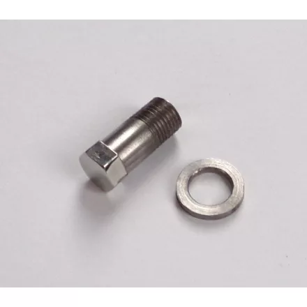Alsó csavar első villa dugattyúhoz, M10/1, 11mm-es kulcsnyílás, rozsdamentes acél, polírozott, alátéttel, Jawa, ČZ