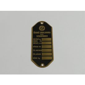 Típustábla, sárgaréz, ČZ