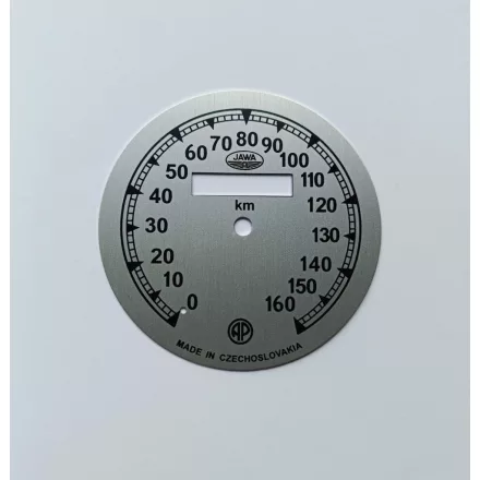 Sebességmérő számlap 0-160km/h, ezüst-fekete, Jawa 500 OHC 00,01